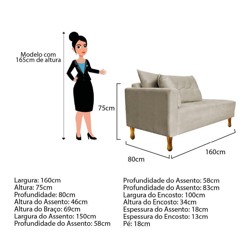 Recamier Azura 160cm Com Almofada Lado Direito Suede Cor Bege - 4