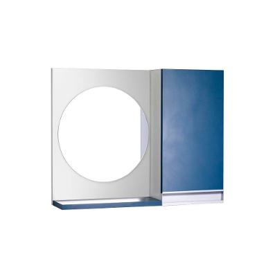 Espelho Redondo Para Banheiro com Armário Azul com Puxador