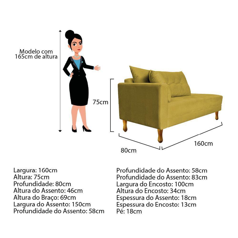 Recamier Azura 160cm Com Almofada Lado Direito Suede Cor Amarelo - 4