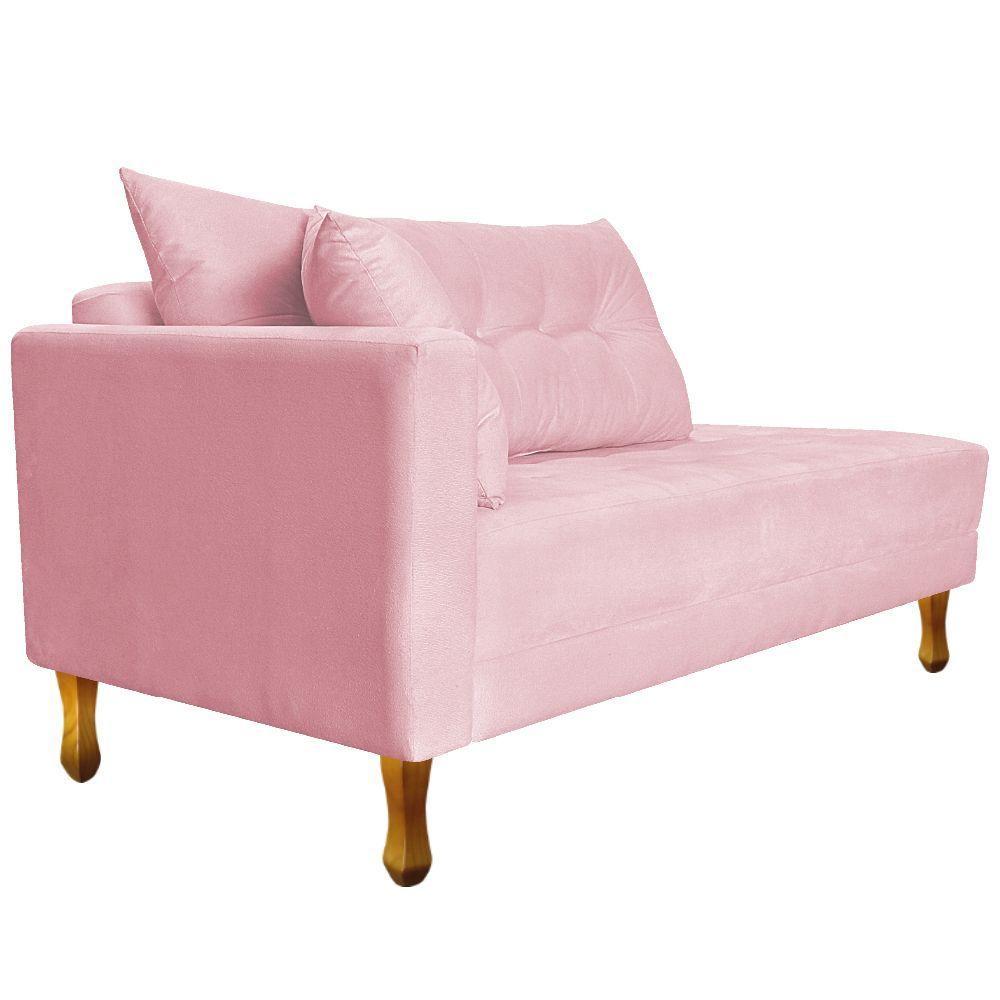 Recamier Azura 160cm Com Almofada Lado Direito Suede Cor Rosa Bebê - 6