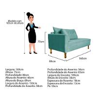 Recamier Azura 160cm Com Almofada   Direito Suede Cor Azul Tiffany