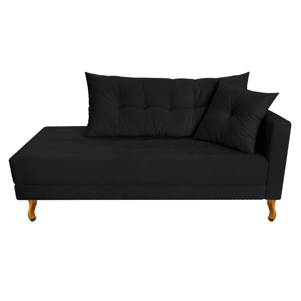 Recamier Azura 140cm Com Almofada Lado Esquerdo Suede Cor Preto - 1
