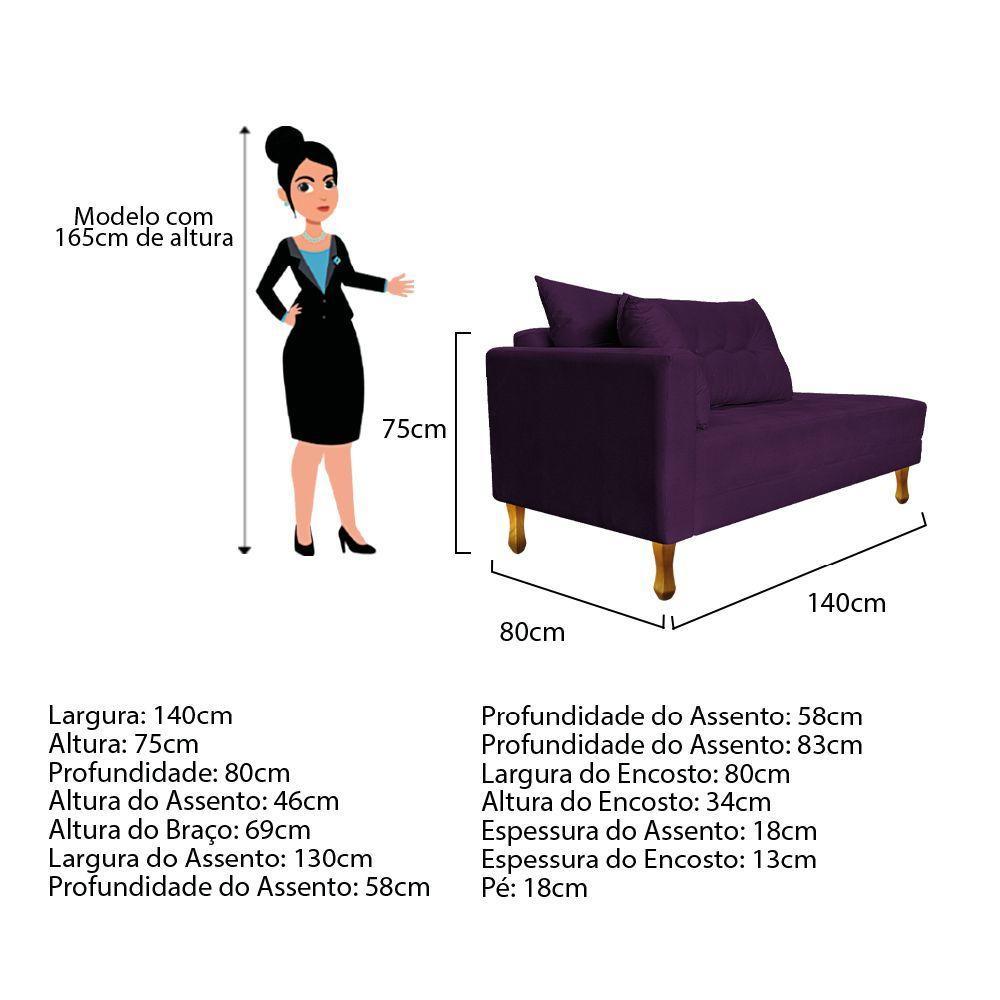Recamier Azura 140cm Com Almofada Lado Esquerdo Suede Cor Roxo - 4