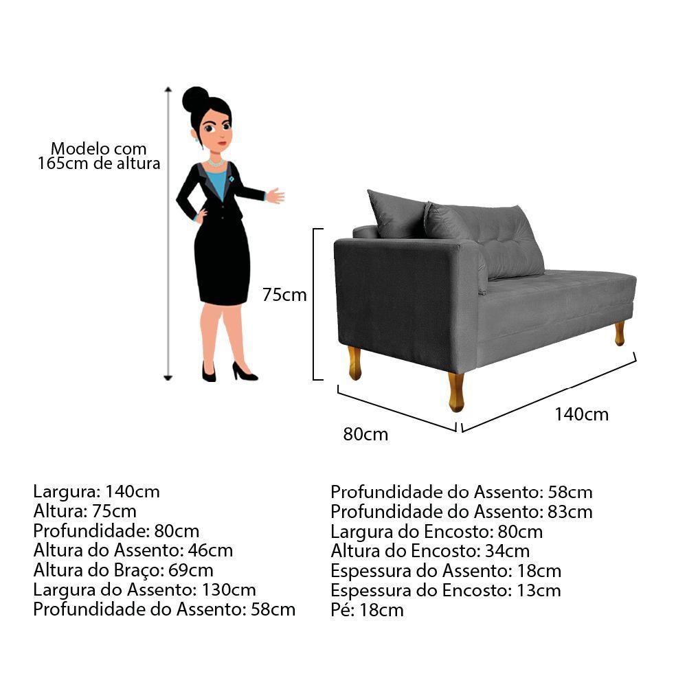 Recamier Azura 140cm Com Almofada Lado Esquerdo Suede Cor Cinza - 5