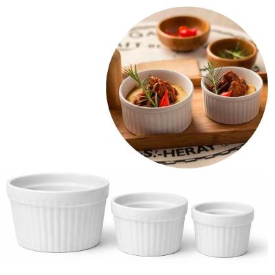 Kit Ramequim Porcelana Branca Frisada Premium 3 Tamanhos - Lyor