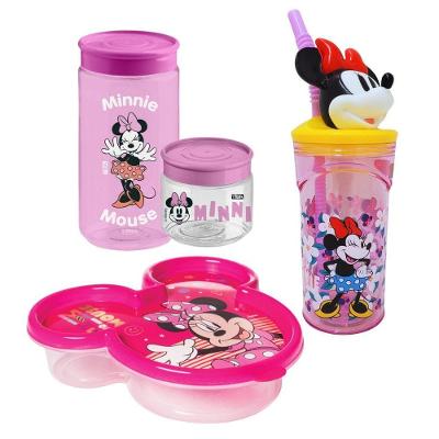 Kit Lancheira Minnie Mouse Copo 3d Com Canudo 360ml E Pote Multiuso