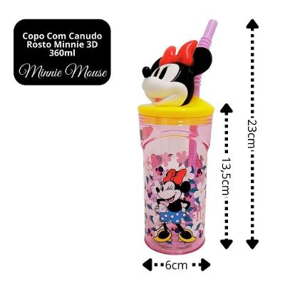 Kit Lancheira Infantil Minnie Disney 5 Peças Pote Com Tampa, Copo 3d E Talheres