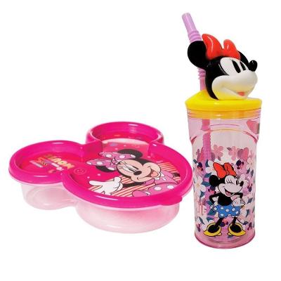 Kit Copo 3d Com Canudo 360ml E Pote Com Tampa Rosto Minnie Mouse Disney