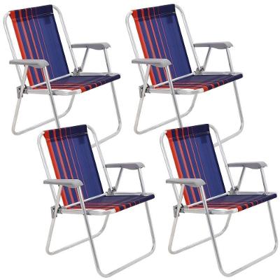 Kit 04 Cadeiras E Praia Tramontina Samoa Alta Em Alumínio Com Assento Azul Escuro E Laranja 92900000