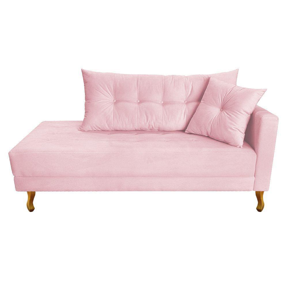 Recamier Azura 160cm Com Almofada Lado Esquerdo Suede Cor Rosa Bebê - 2