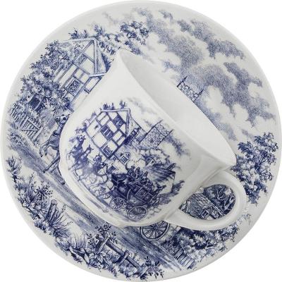 Kit 12 Xícaras Com Pires Biona Cena Inglesa Oxford® Cerâmica 200ml