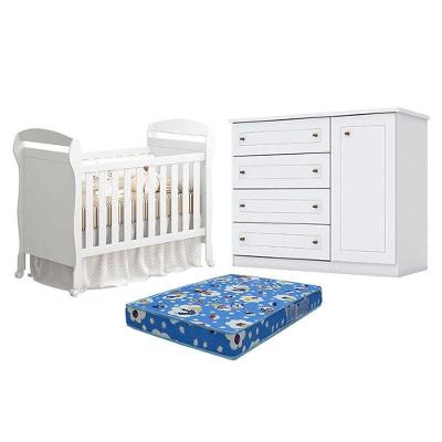 Berço Americano Danny Branco Acetinado Reller E Cômoda Infantil Americano Branco Hp E Colchão Tendtudo - Henn.