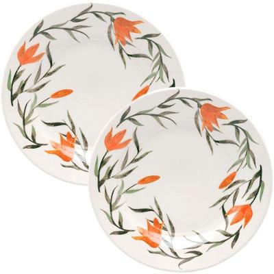 Kit Jogo Prato Sobremesa Lanche 10 Pessoas 10 Peças Lírios 18cm