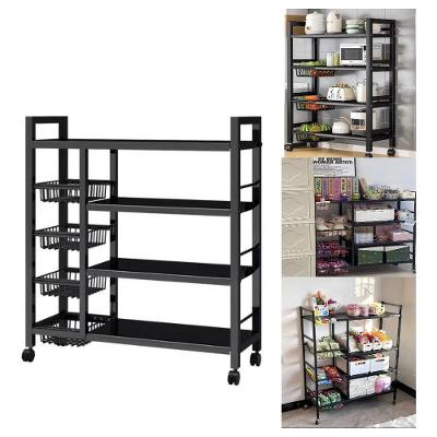 Organizador Multiuso Inox Carrinho Suporte Microondas Forno Galao Agua Fruteira De Chao 4 Prateleiras Multifuncoes Porta