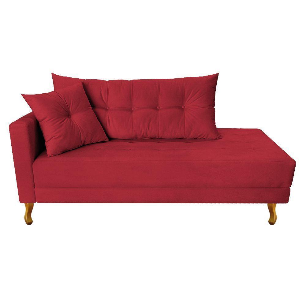 Recamier Azura 160cm Com Almofada Lado Direito Suede Cor Vermelho - 1