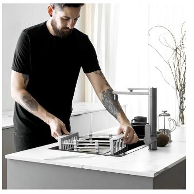 Escorredor Pia Inox Retratil Ajustavel Cozinha Louca Suporte Lavar Frutas Legumes Verduras Cesto Fruteira Utensilios Org