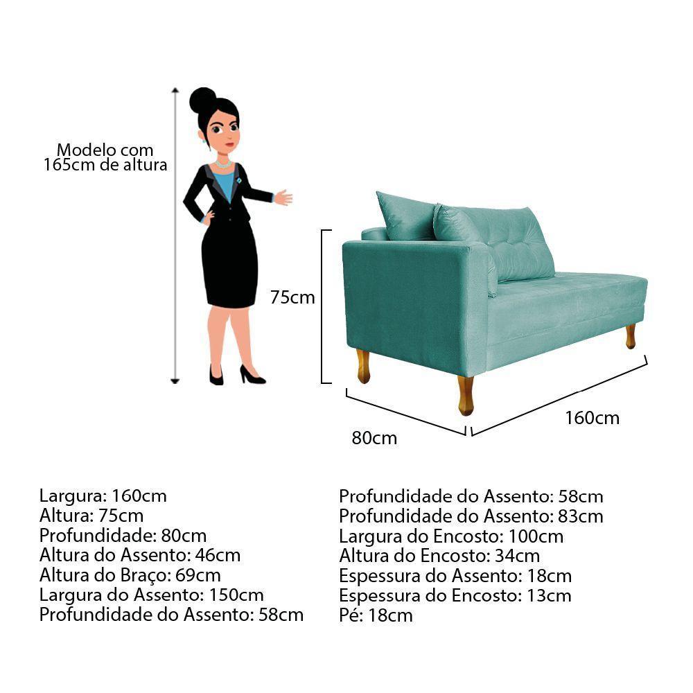 Recamier Azura 160cm Com Almofada Lado Esquerdo Suede Cor Azul Tiffany - 5