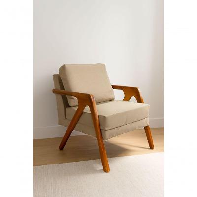 Poltrona Mona Luxo Madeira Maciça Veludo Bege Para Sala De Estar Decorativa Moderna