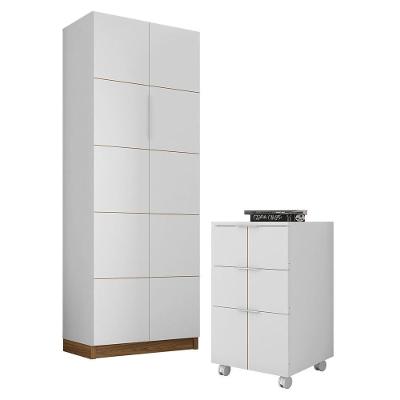 Kit Escritório Armário Alto Gaveteiro Branco Cubic Caemmun