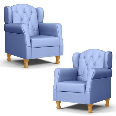 Kit 02 Poltronas De Amamentação Pés Madeira Lucy P04 Sintético Azul - Mpozenato