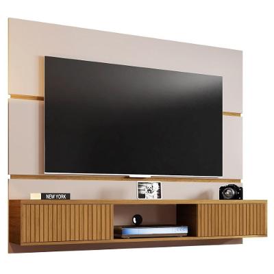 Painel Bancada Suspensa Para Tv Até 65 Pol. 2 Portas âmbar Off White/cinamomo/ripado - Bechara