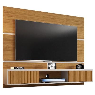 Painel Bancada Suspensa Para Até 65 Pol. 2 Portas âmbar Cinamomo/off White/ripado - Bechara