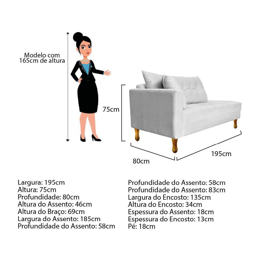 Recamier Azura 185cm Com Almofada Lado Esquerdo Suede Cor Branco - 4