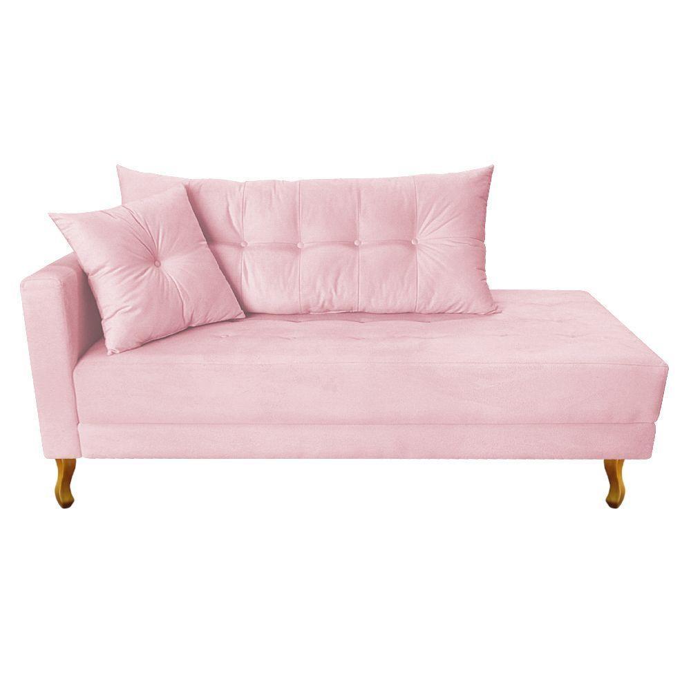 Recamier Azura 185cm Com Almofada Lado Direito Suede Cor Rosa Bebê - 1