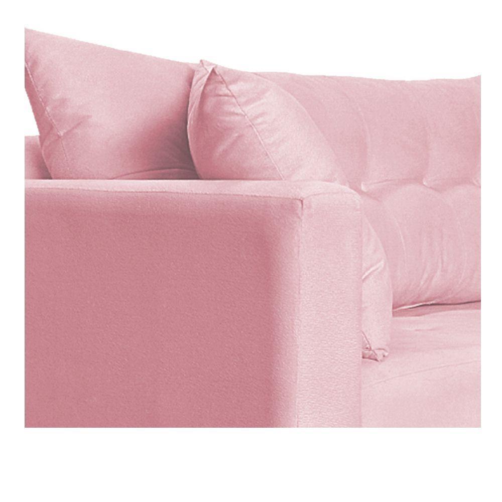 Recamier Azura 185cm Com Almofada Lado Direito Suede Cor Rosa Bebê - 3