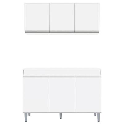 Armário E Balcão Gabinete Para Pia 120cm Com Tampo 3 Portas Manu Branco - Ajl Móveis