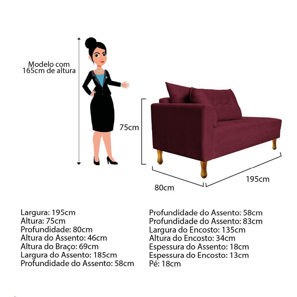 Recamier Azura 185cm Com Almofada Lado Direito Suede Cor Bordô - 6