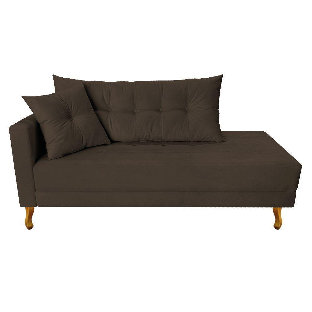 Recamier Azura 185cm Com Almofada Lado Direito Suede Cor Marrom - 1
