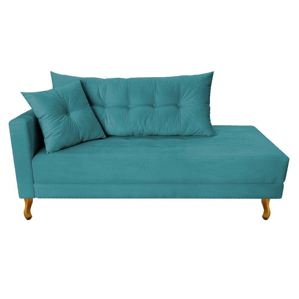 Recamier Azura 185cm Com Almofada Lado Direito Suede Cor Azul Turquesa - 1