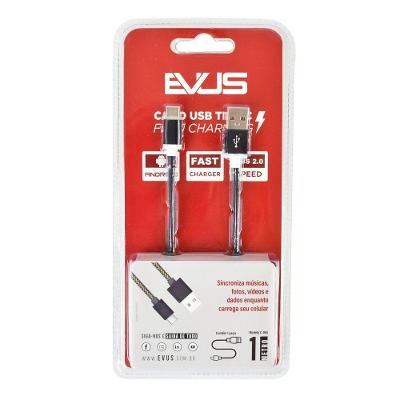 Cabo Usb Evus C-055 Fast Charge Tipo C Preto 1.0m