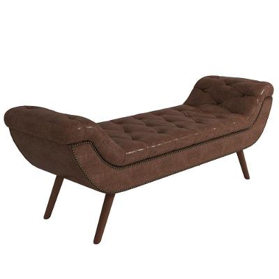 Puff Recamier Calçadeira 140cm Pés Palito Madeira Venêto Z37 Sintético Marrom - Mpozenato