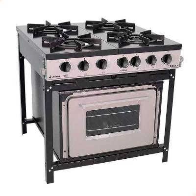 Fogão Industrial Venâncio Bravo A Gás 4 Bocas Com Forno Cinza Esmaltado Br4bf