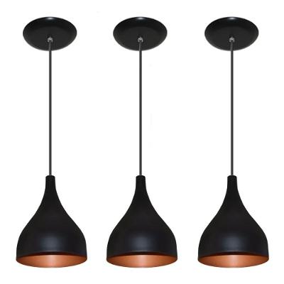 Luminárias Pendentes Balcão 3 Un Preto Com Cobre