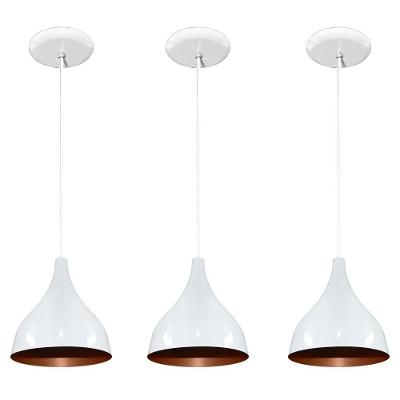 Luminárias Pendentes Balcão 3 Un Branco Com Cobre