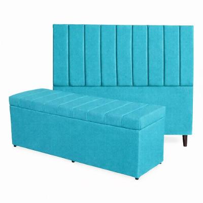 Kit De Quarto Roma Cabeceira De Cama Box E Calçadeira Baú Casal King 195 Cm Suede Azul Turquesa Lar Móveis E Decoração