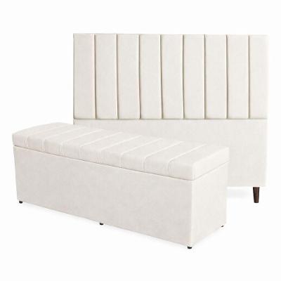 Kit De Quarto Roma Cabeceira De Cama Box E Calçadeira Baú Casal King 195 Cm Suede Off White Do Lar Móveis E Decoração