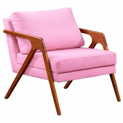 Poltrona Decorativa Mona Luxo Base De Madeira Maciça Sala Recepção Veludo Rosa Do Lar Móveis E Decoração