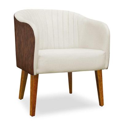 Poltrona Cadeira Luiza Corano Nozes E Linho Crú Sala De Jantar Recepção Escritório Do Lar Móveis E Decoração