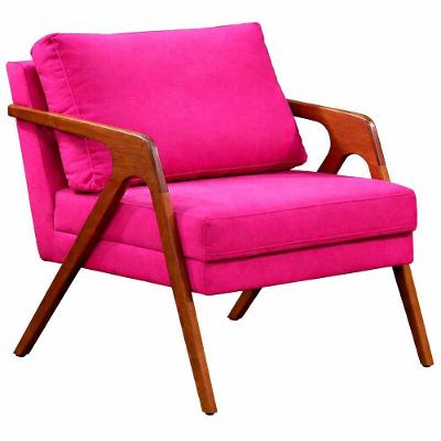 Poltrona Decorativa Mona Luxo Base De Madeira Maciça Sala Recepção Veludo Rosa Pink Do Lar Móveis E Decoração