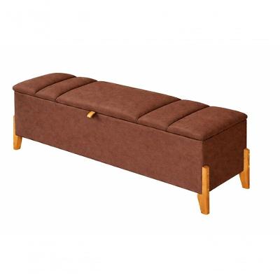 Recamier Calçadeira Baú Para Quarto Pés Em Madeira Luxo Decorativo Estofado Casal 140 Cm Marrom Lar Móveis Decoração