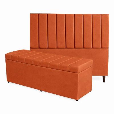 Kit De Quarto Roma Cabeceira De Cama Box E Calçadeira Baú Casal 140 Cm Suede Terra Cota Do Lar Móveis E Decoração