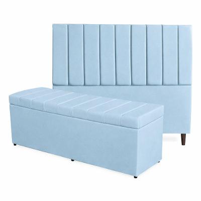 Kit De Quarto Roma Cabeceira De Cama Box E Calçadeira Baú Casal 140 Cm Suede Azul Bebê Do Lar Móveis E Decoração