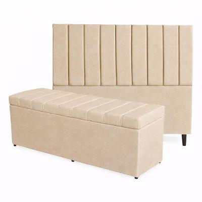 Kit De Quarto Roma Cabeceira De Cama Box E Calçadeira Baú Casal Queen 160 Cm Suede Bege Do Lar Móveis E Decoração