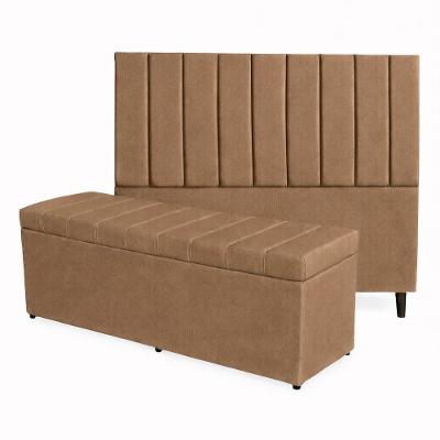 Kit De Quarto Roma Cabeceira De Cama Box E Calçadeira Baú Casal Queen 160 Cm Suede Capuccino Do Lar Móveis E Decoração