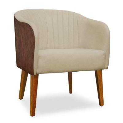 Poltrona Cadeira Luiza Corano Nozes E Linho Bege Sala De Jantar Recepção Escritório Do Lar Móveis E Decoração