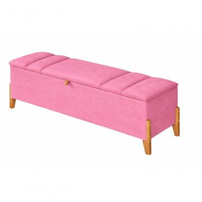Recamier Calçadeira Baú Para Quarto Pés Em Madeira Luxo Decorativo Estofado Casal 140 Cm Rosa Lar Móveis E Decoração